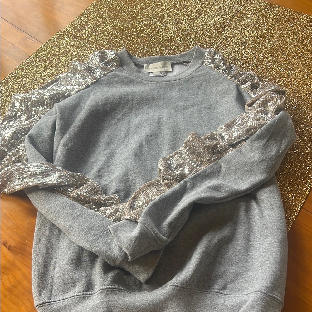 Light Gray Crewneck Sweater with Lace Detail